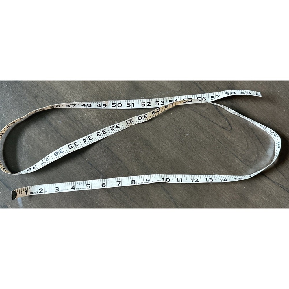 Vintage Dean Tape Measure Made in England 60 Inch Brass End Reinforced Fiberglas